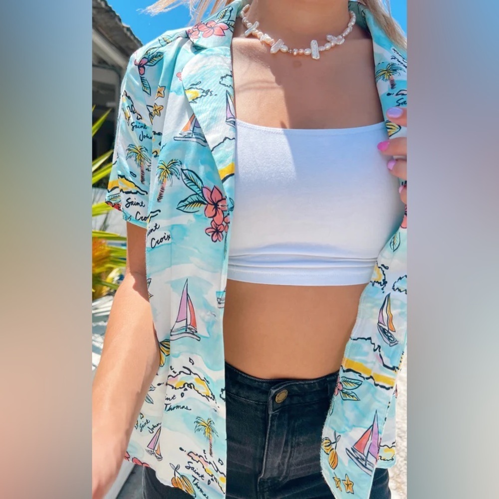 Cynthia Rowley Boat Blue  2 Piece Notch Shirt And Pant Set NWT ✨️💙